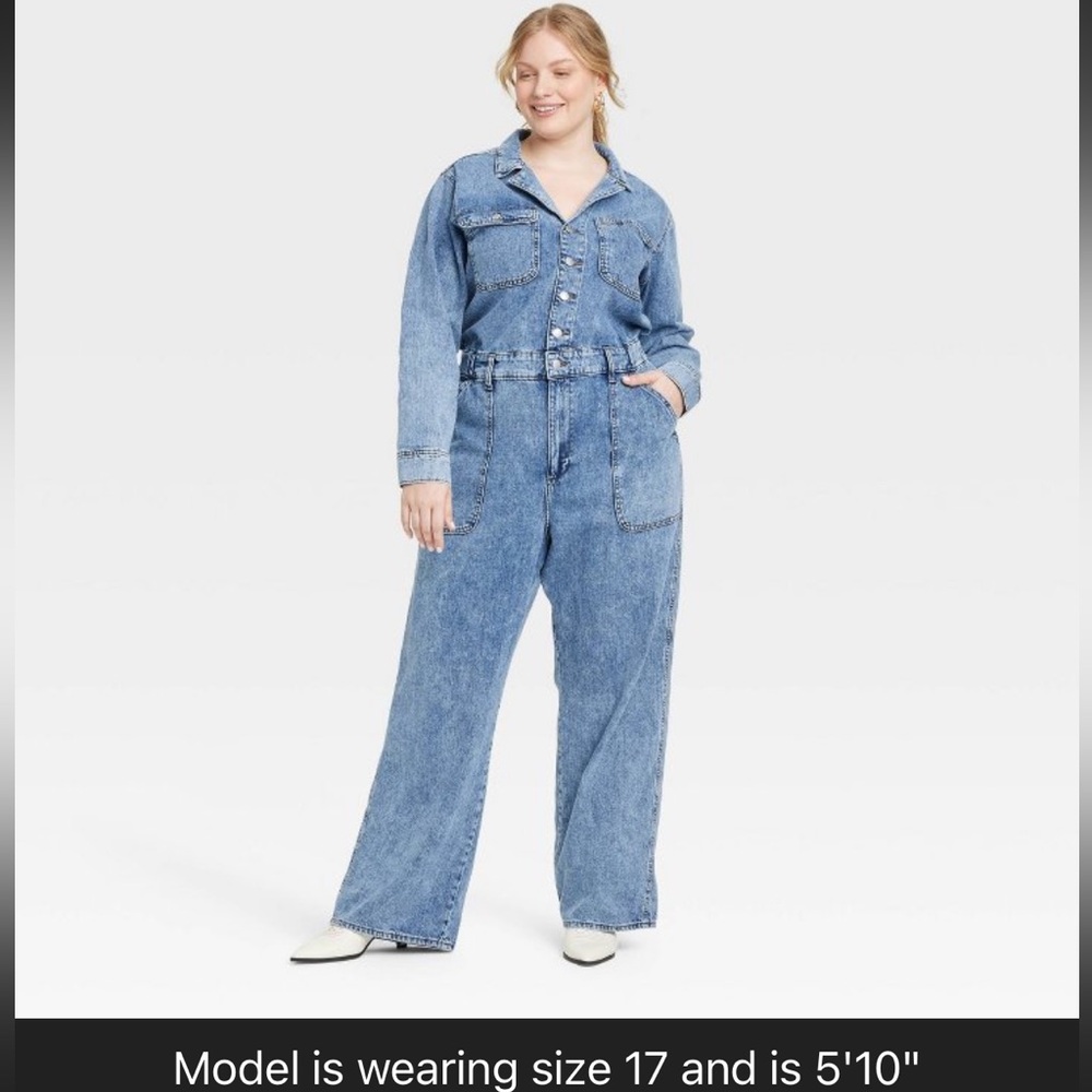 NWT Universal Thread Baggy Denim Utility Jumpsuit Sz 17 medium wash